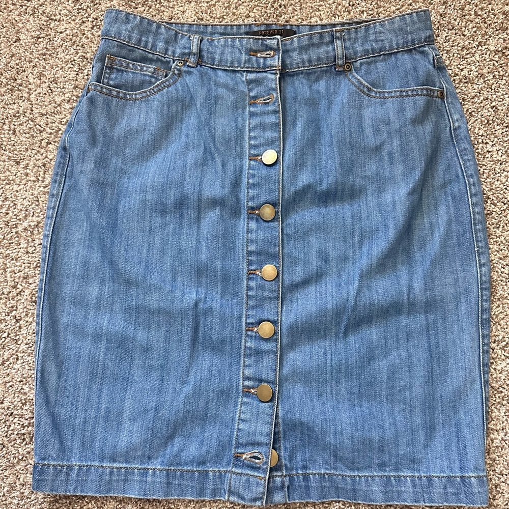 Forever 21 Button Down Denim Midi Skirt